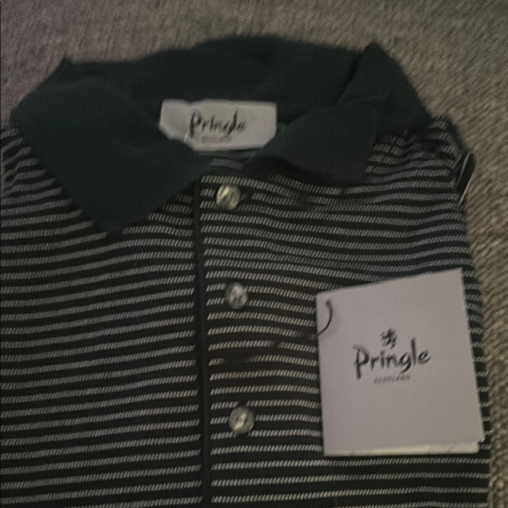 Pringle Black Polo Shirt with Subtle Stripes